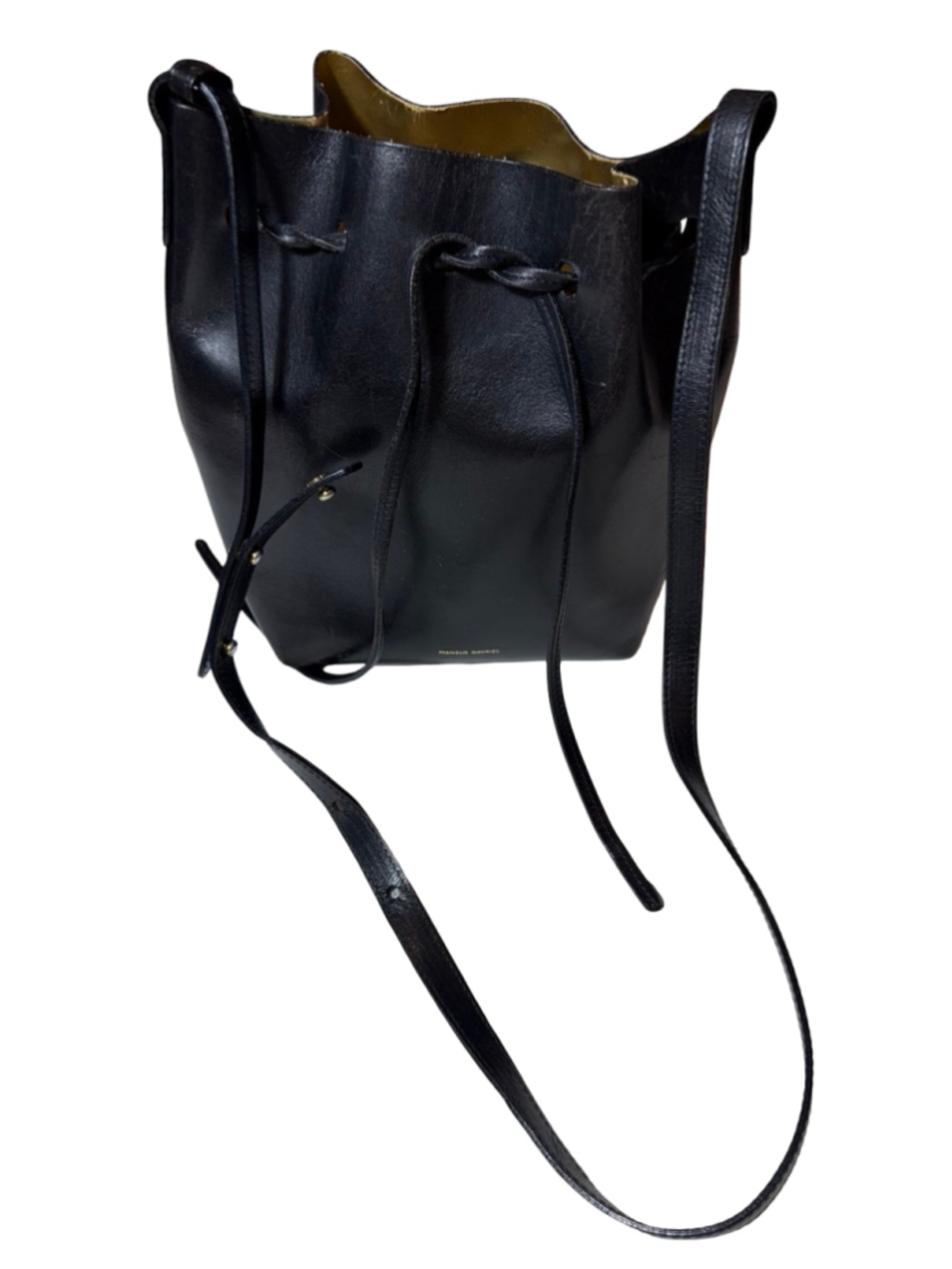 Mansur Gavriel Black Leather Drawstring Bucket Bag Crossbody Made in Italy